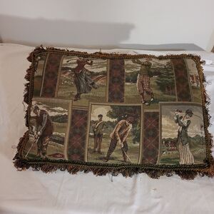 Golf Feather Down Filled Fringed Pillow 18"x12"